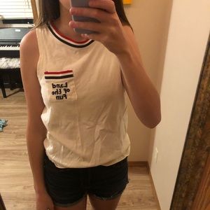 USA tank top. “Land of the fun”